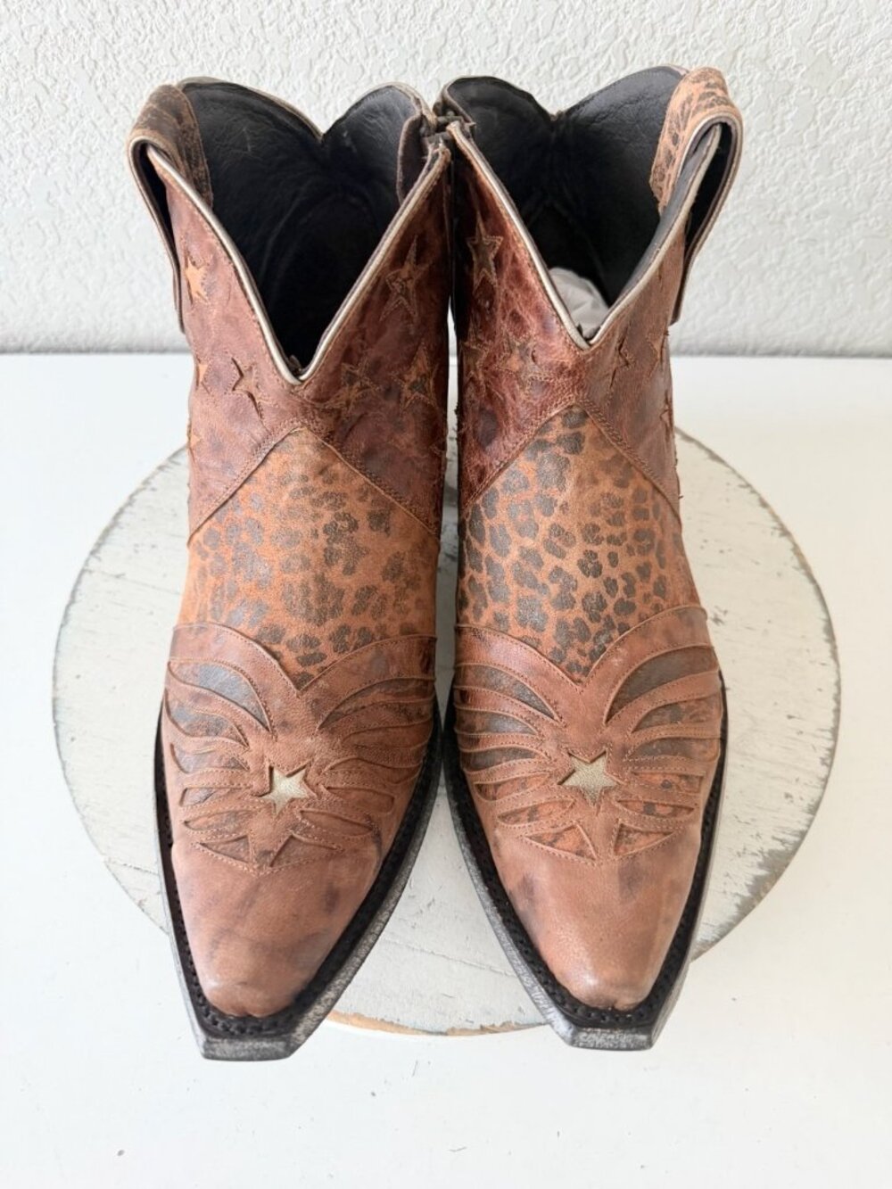 Old Gringo UNITED Short Brown Boots Animal Print Cowboy Womens 12 Snip Toe Ankle - Picture 6 of 11